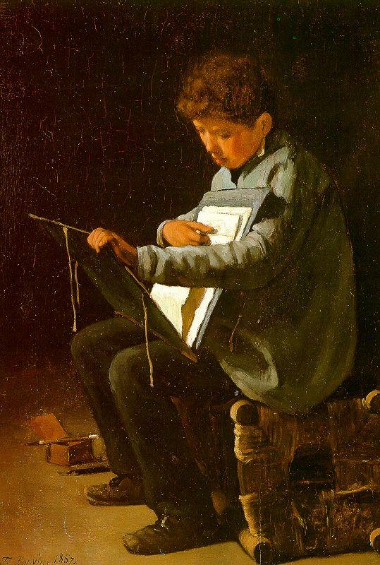 Francois Bonvin Seated Boy with a Portfolio Sweden oil painting art